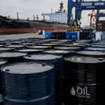 Oil barrels at a port